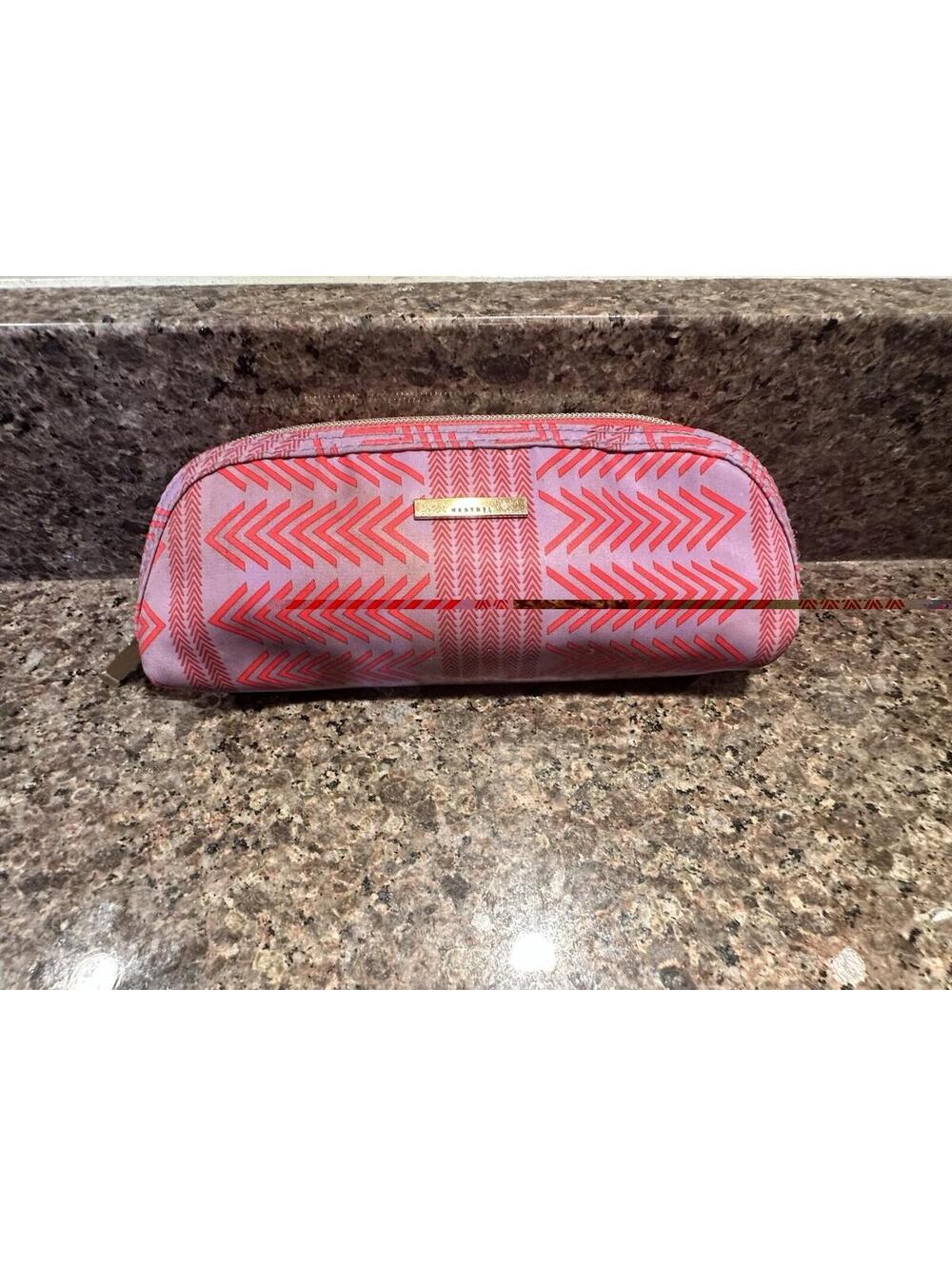 Kestrel Cosmetic Bag Single Zip Clutch Travel Make Up Case Coral Gold Hardware